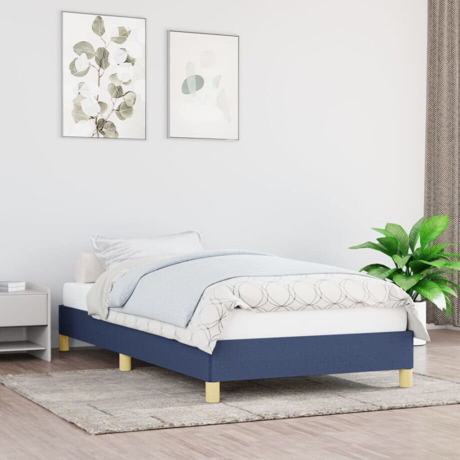 vidaXL Bedframe zonder matras 90x200 cm stof blauw afbeelding 1