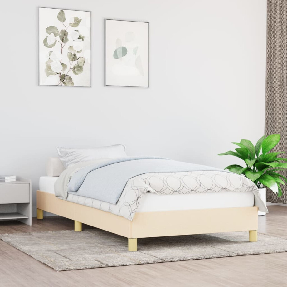 vidaXL Bedframe zonder matras 100x200 cm stof crèmekleurig vidaXL Bedframe zonder matras 100x200 cm stof crèmekleurig afbeelding 1