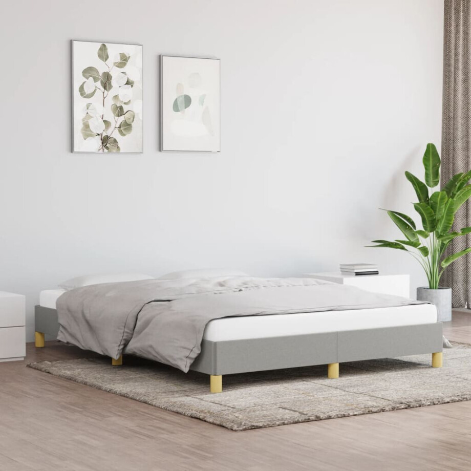 vidaXL Bedframe zonder matras stof lichtgrijs 160x200 cm afbeelding 1
