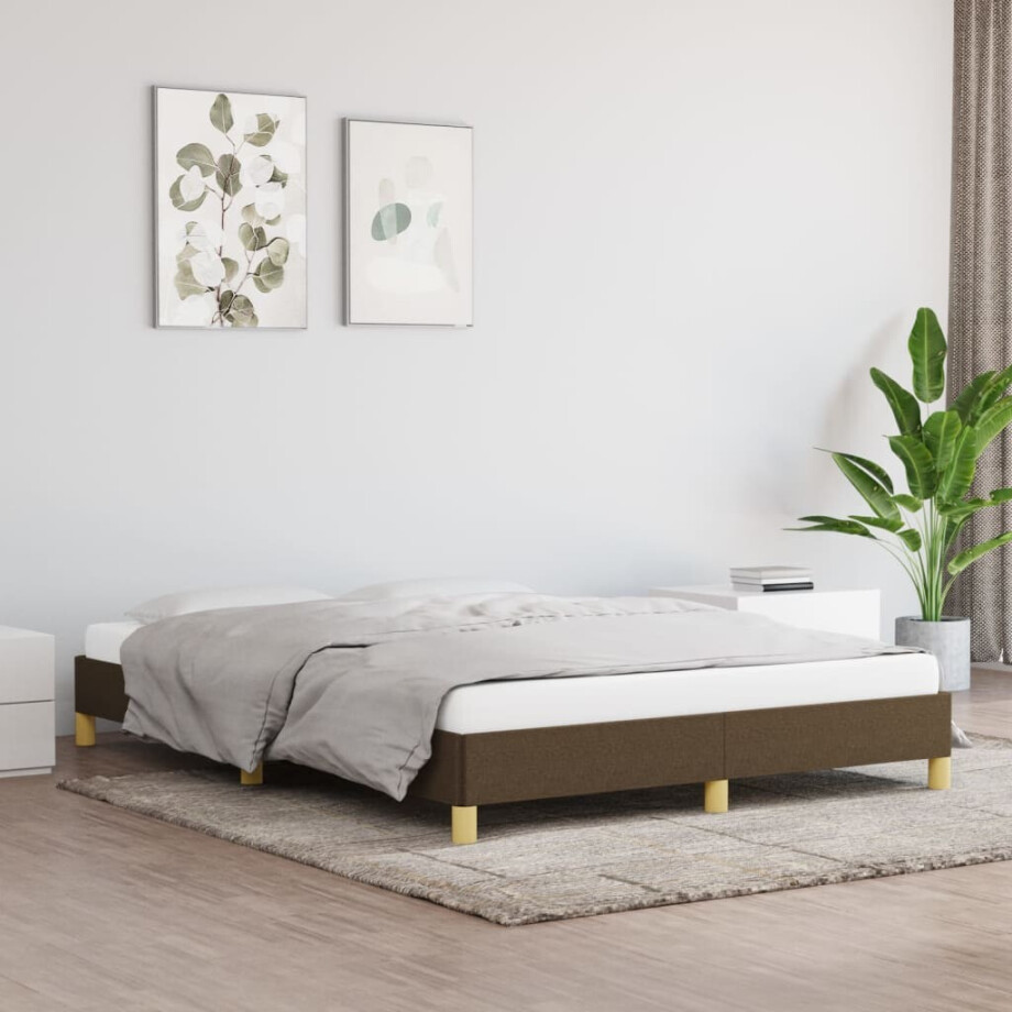 vidaXL Bedframe zonder matras stof donkerbruin 160x200 cm afbeelding 1