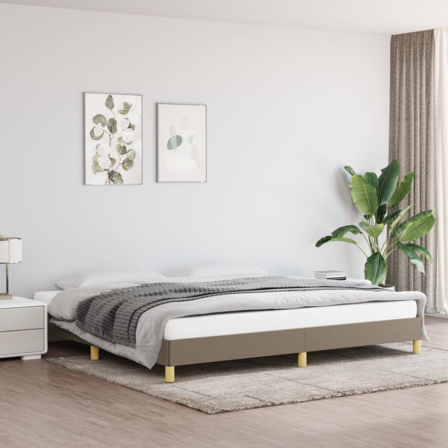 vidaXL Bedframe zonder matras stof taupe 200x200 cm vidaXL Bedframe zonder matras stof taupe 200x200 cm afbeelding 1