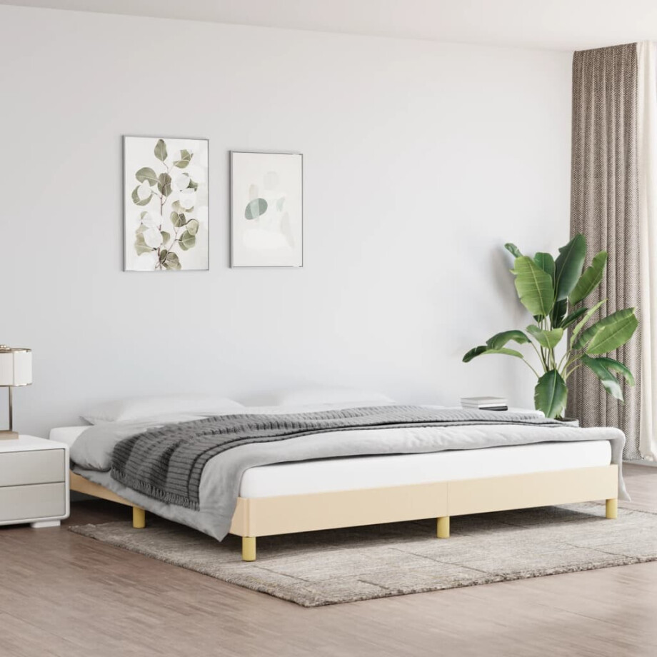 vidaXL Bedframe zonder matras stof crèmekleurig 200x200 cm afbeelding 1