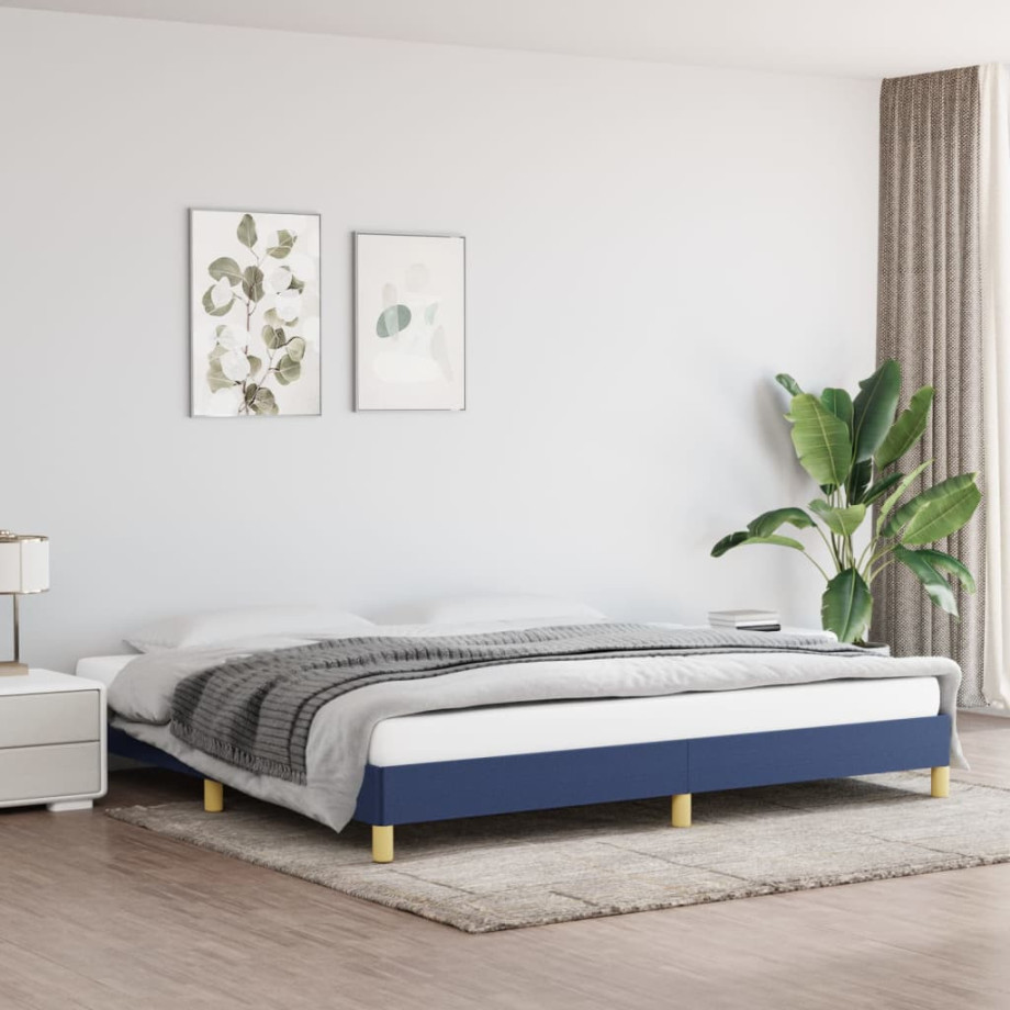 vidaXL Bedframe zonder matras stof blauw 200x200 cm afbeelding 1