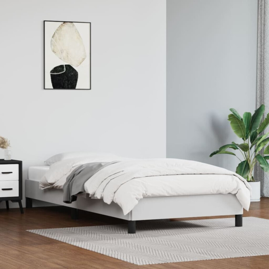 vidaXL Bedframe kunstleer wit 90x190 cm afbeelding 1