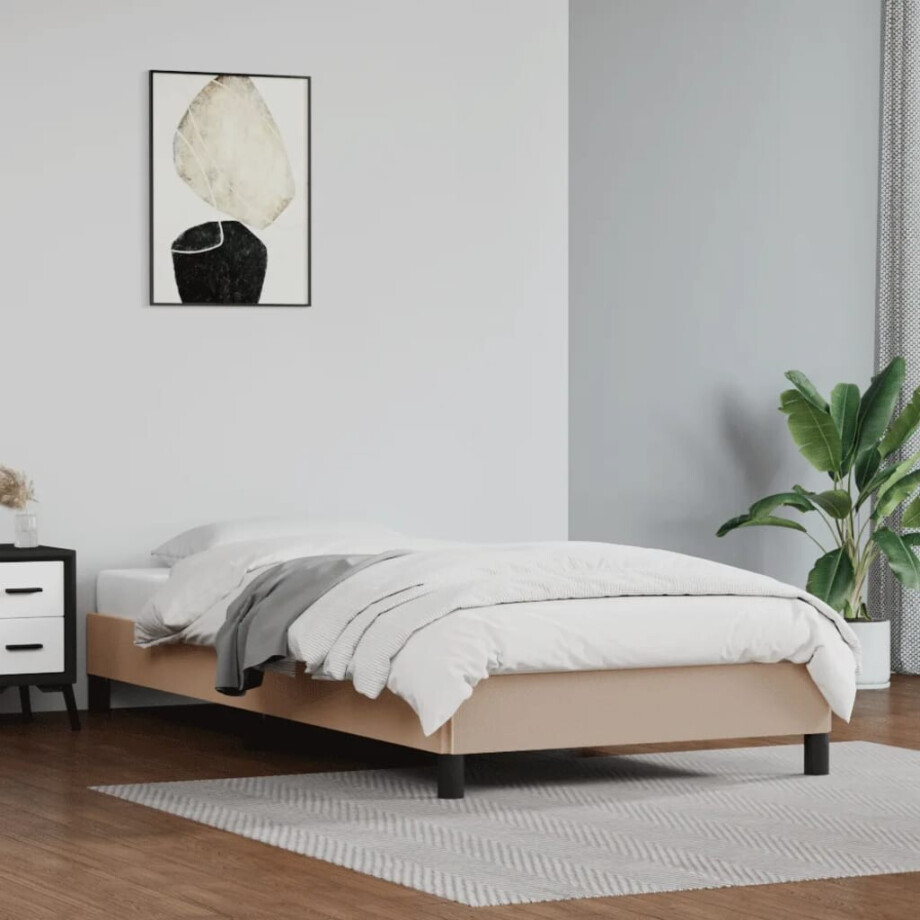 vidaXL Bedframe kunstleer cappuccinokleurig 100x200 cm afbeelding 1