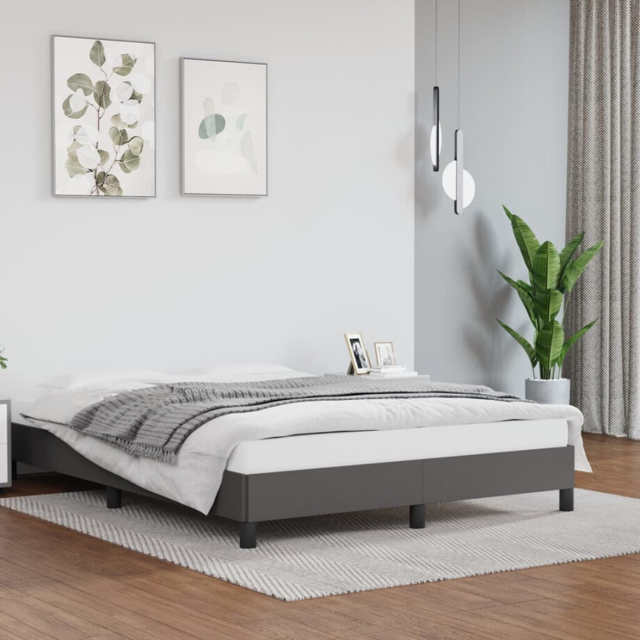 vidaXL Bedframe kunstleer grijs 140x190 cm afbeelding 1