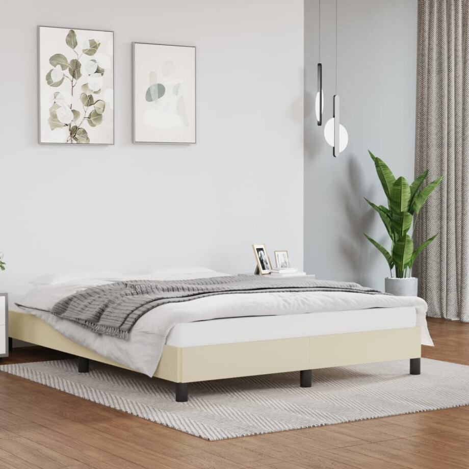 vidaXL Bedframe kunstleer crèmekleurig 140x200 cm afbeelding 1