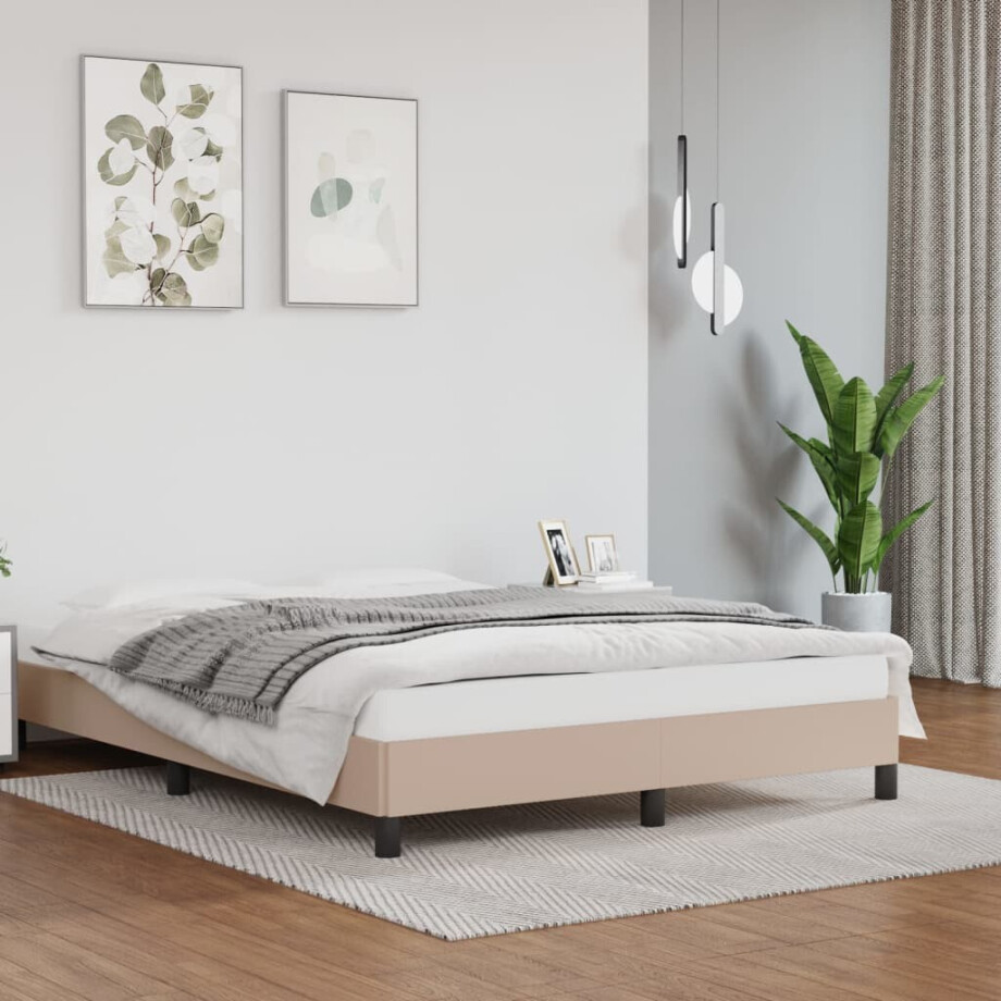 vidaXL Bedframe kunstleer cappuccinokleurig 140x200 cm vidaXL Bedframe kunstleer cappuccinokleurig 140x200 cm afbeelding 1