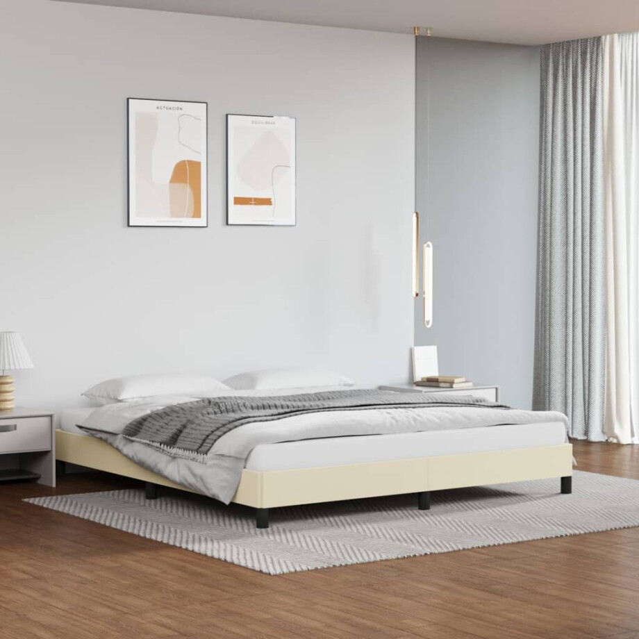 vidaXL Bedframe kunstleer crèmekleurig 160x200 cm afbeelding 1