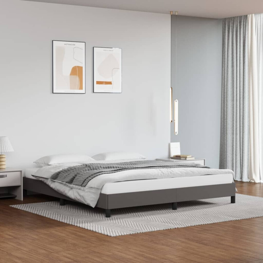 vidaXL Bedframe kunstleer grijs 180x200 cm afbeelding 1