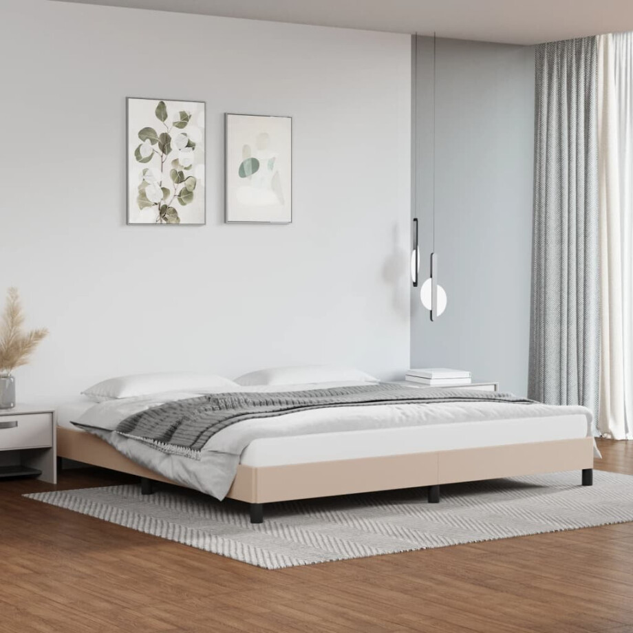 vidaXL Bedframe kunstleer cappuccinokleurig 200x200 cm vidaXL Bedframe kunstleer cappuccinokleurig 200x200 cm afbeelding 1