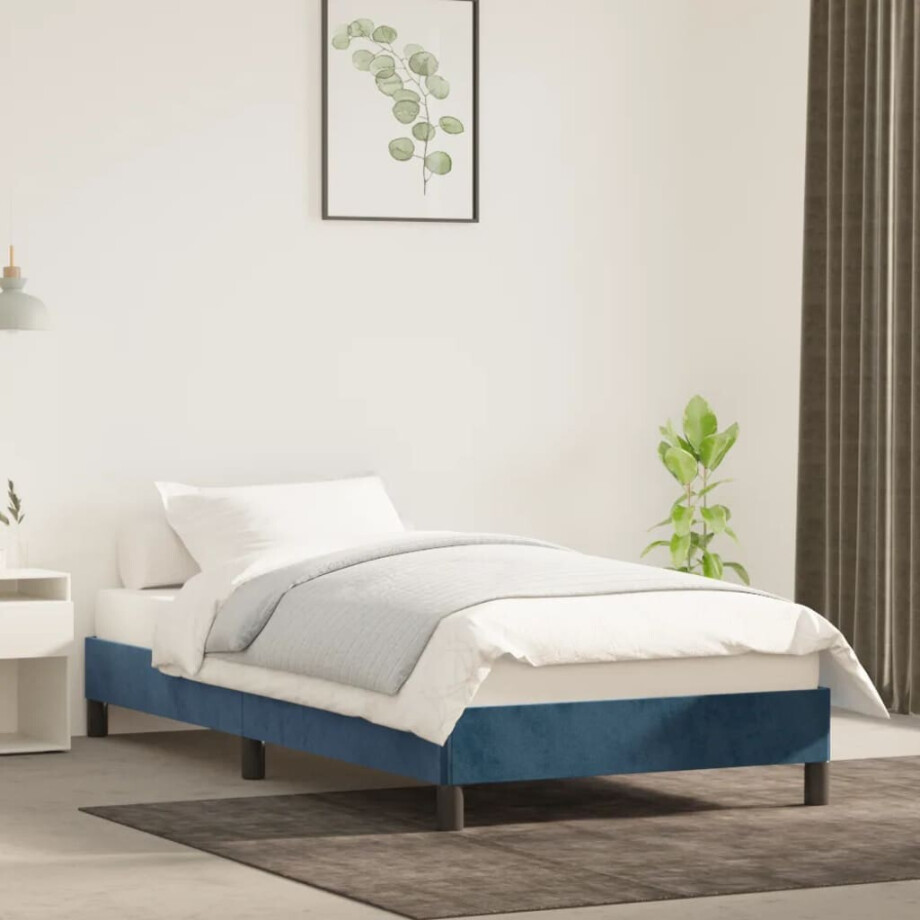 vidaXL Bedframe zonder matras 80x200 cm fluweel donkerblauw vidaXL Bedframe zonder matras 80x200 cm fluweel donkerblauw afbeelding 1