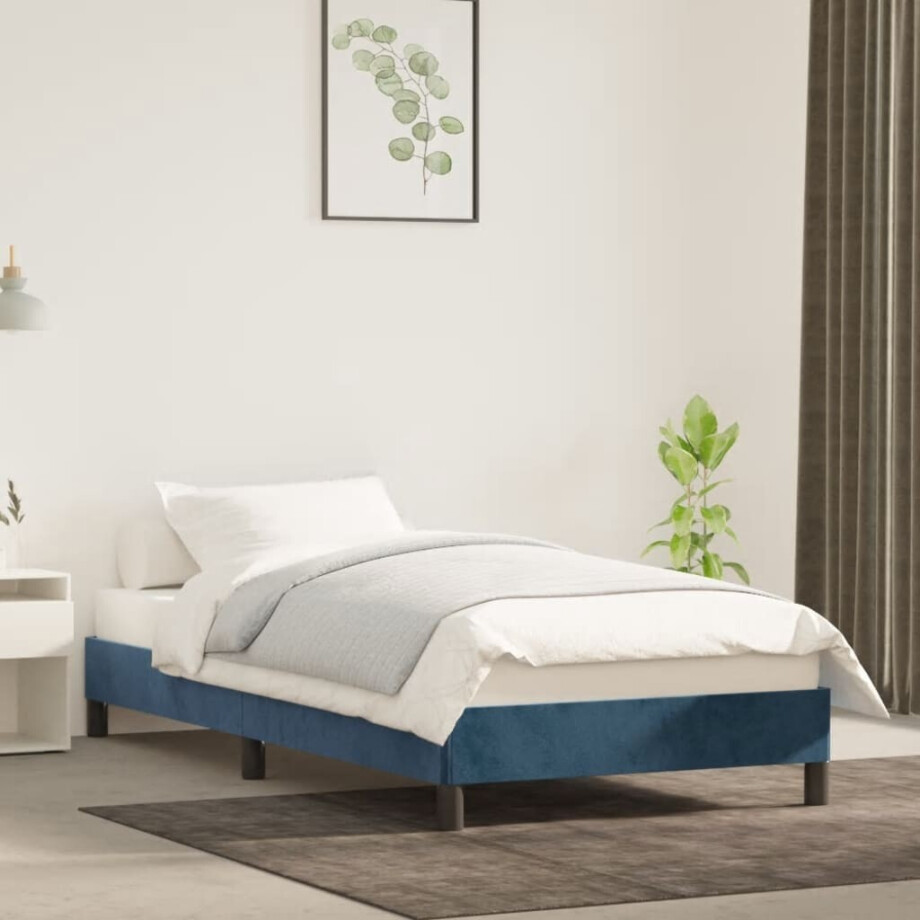 vidaXL Bedframe zonder matras 90x190 cm fluweel donkerblauw vidaXL Bedframe zonder matras 90x190 cm fluweel donkerblauw afbeelding 1