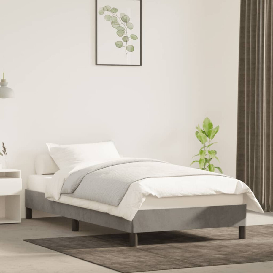 vidaXL Bedframe zonder matras 90x200 cm fluweel lichtgrijs vidaXL Bedframe zonder matras 90x200 cm fluweel lichtgrijs afbeelding 1