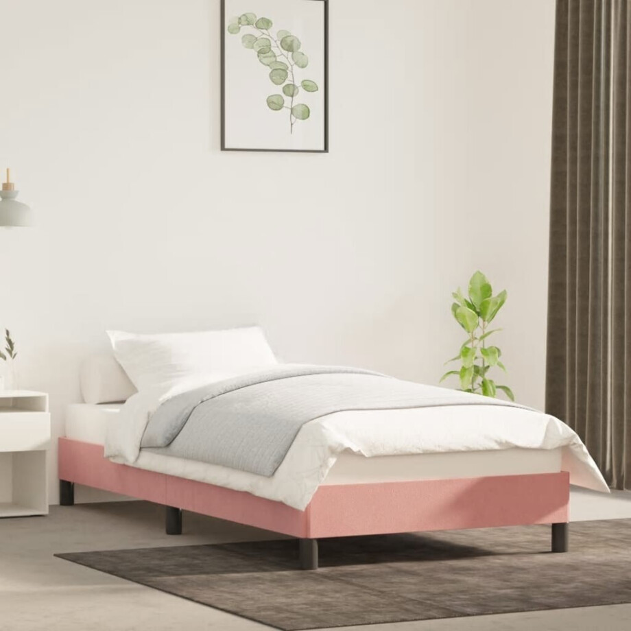 vidaXL Bedframe fluweel roze 90x200 cm afbeelding 1