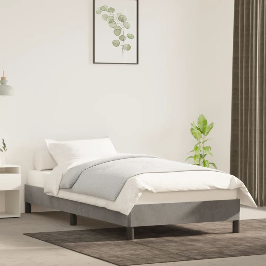 vidaXL Bedframe zonder matras 100x200 cm fluweel lichtgrijs afbeelding 1