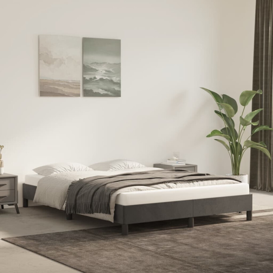 vidaXL Bedframe zonder matras 140x200 cm fluweel donkergrijs vidaXL Bedframe zonder matras 140x200 cm fluweel donkergrijs afbeelding 1