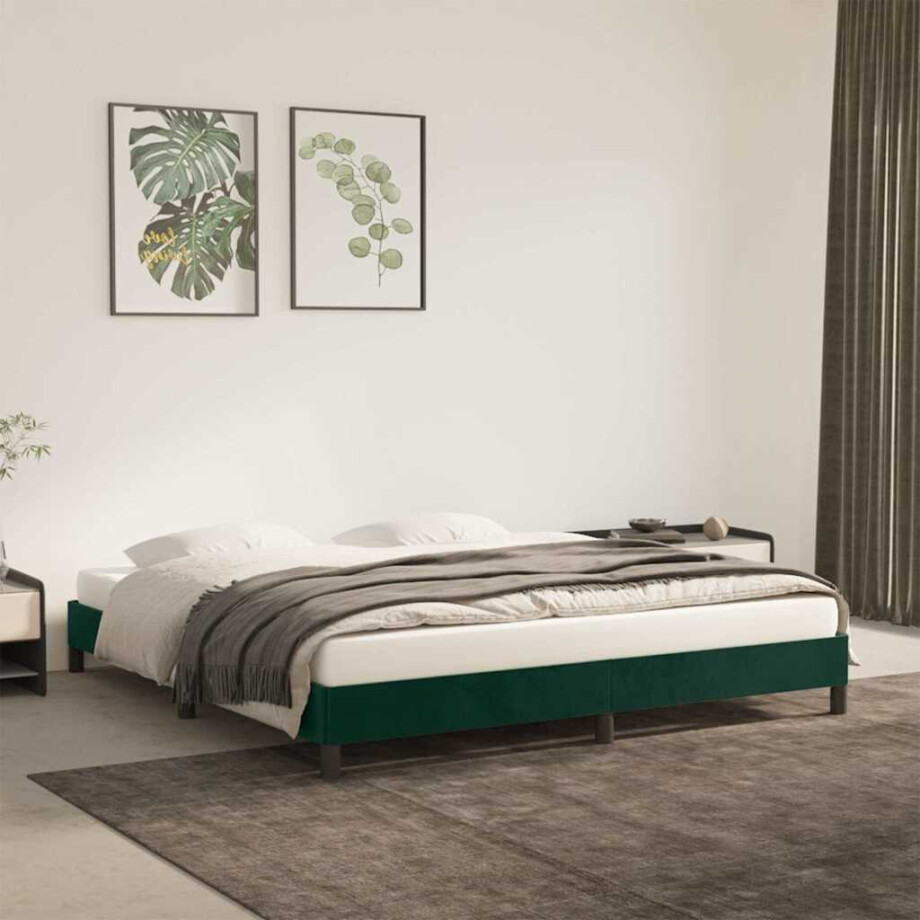 vidaXL Bedframe zonder matras 160x200 cm fluweel donkergroen afbeelding 1