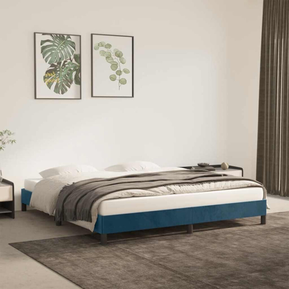 vidaXL Bedframe zonder matras 160x200 cm fluweel donkerblauw afbeelding 1