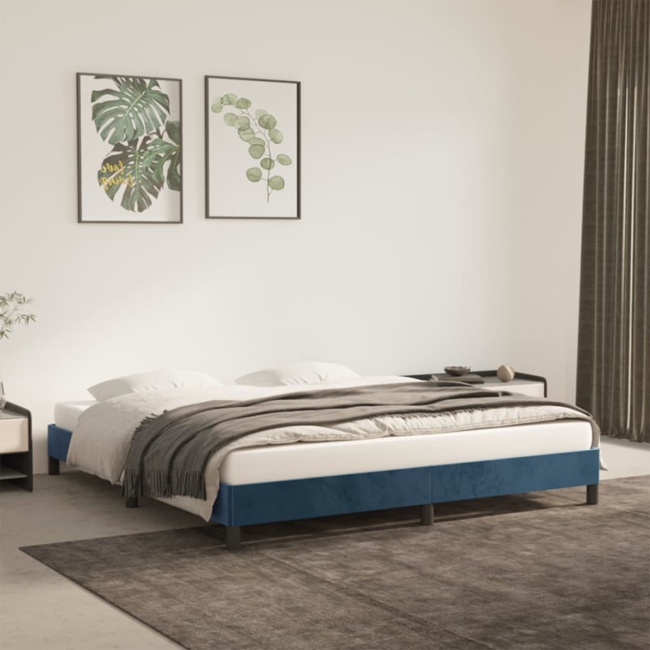 vidaXL Bedframe zonder matras 180x200 cm fluweel donkerblauw afbeelding 1