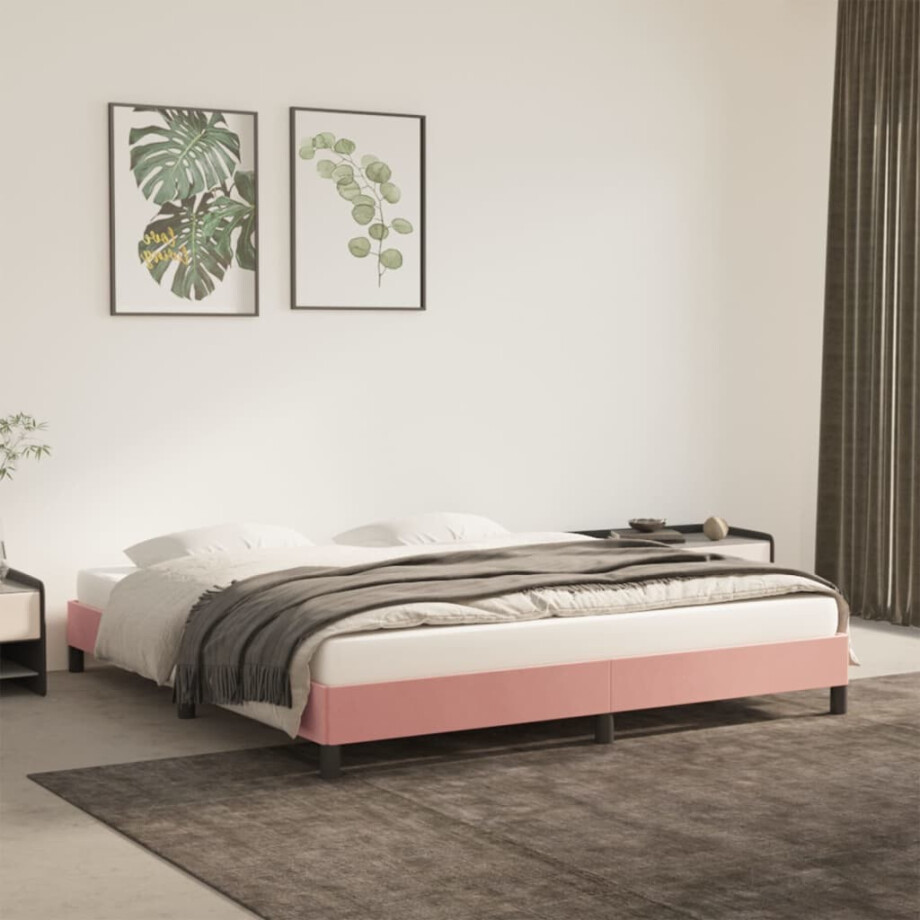 vidaXL Bedframe fluweel roze 180x200 cm afbeelding 1