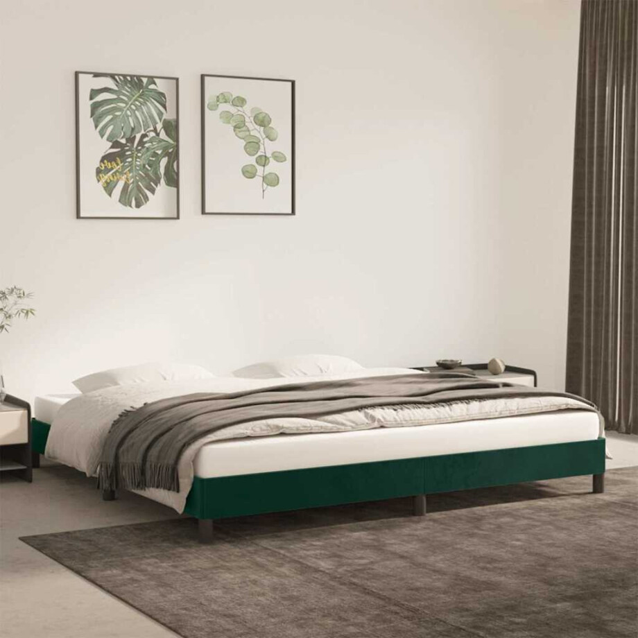 vidaXL Bedframe zonder matras 200x200 cm fluweel donkergroen afbeelding 1