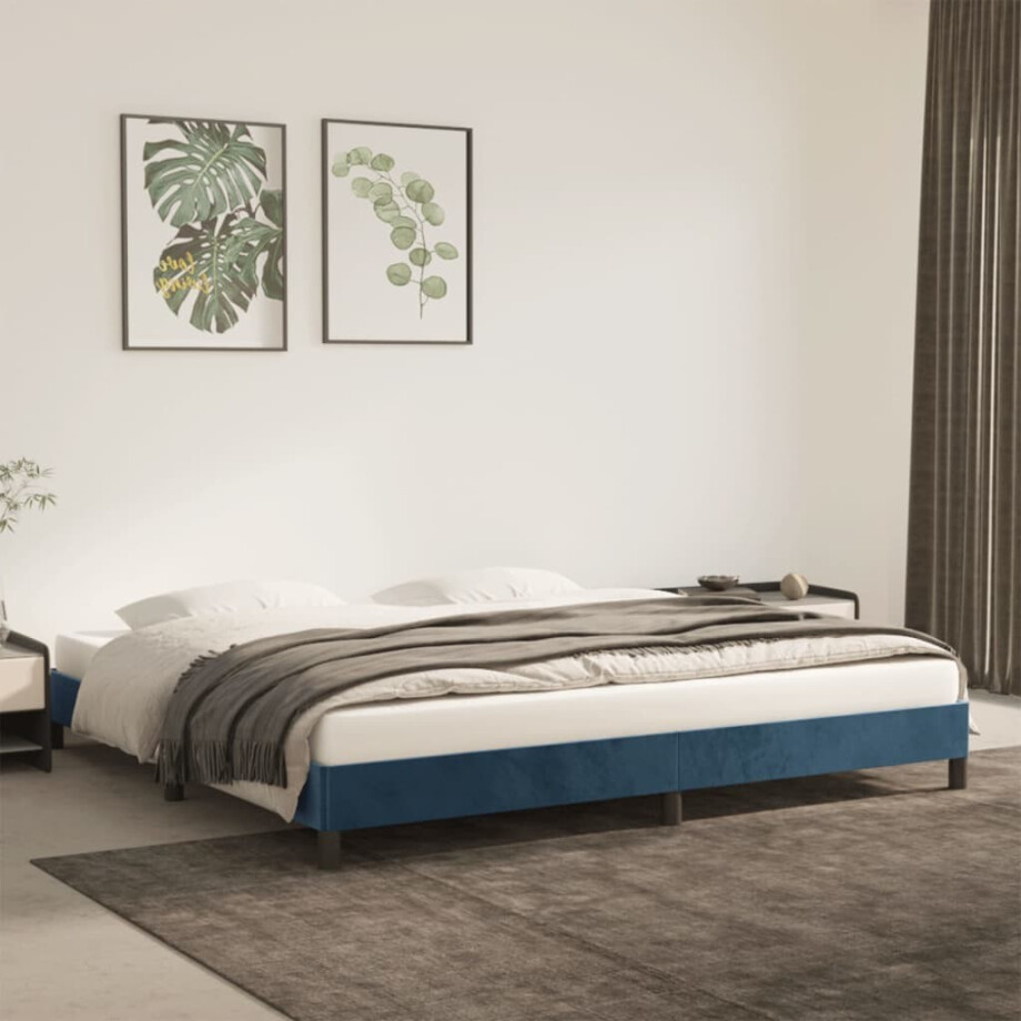 vidaXL Bedframe zonder matras 200x200 cm fluweel donkerblauw afbeelding 1