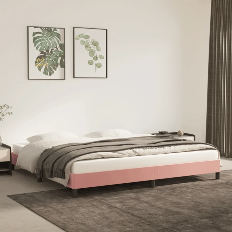 vidaXL Bedframe fluweel roze 200x200 cm afbeelding 1