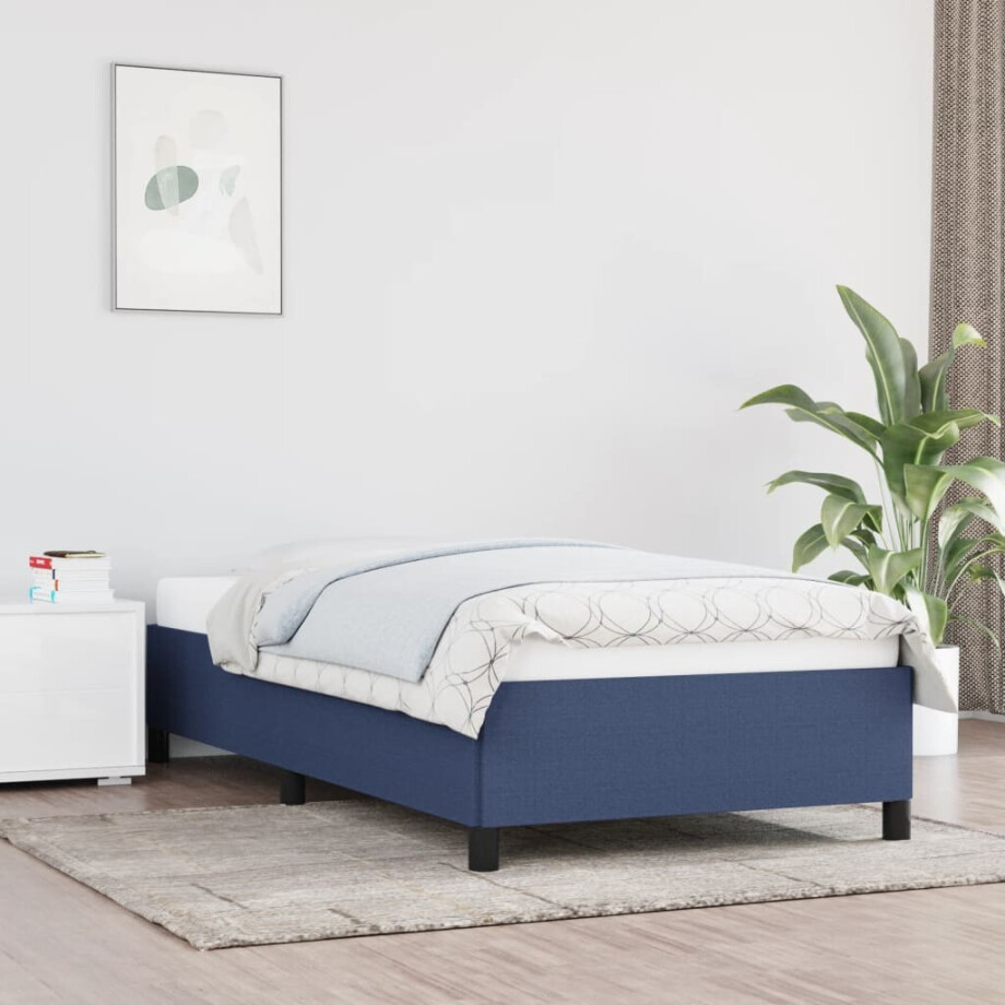 vidaXL Bedframe zonder matras 90x200 cm stof blauw afbeelding 1
