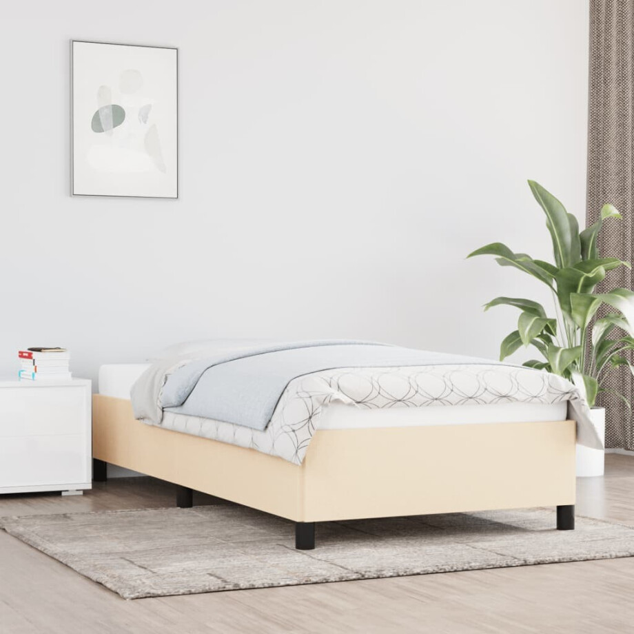 vidaXL Bedframe zonder matras 100x200 cm stof crèmekleurig vidaXL Bedframe zonder matras 100x200 cm stof crèmekleurig afbeelding 1