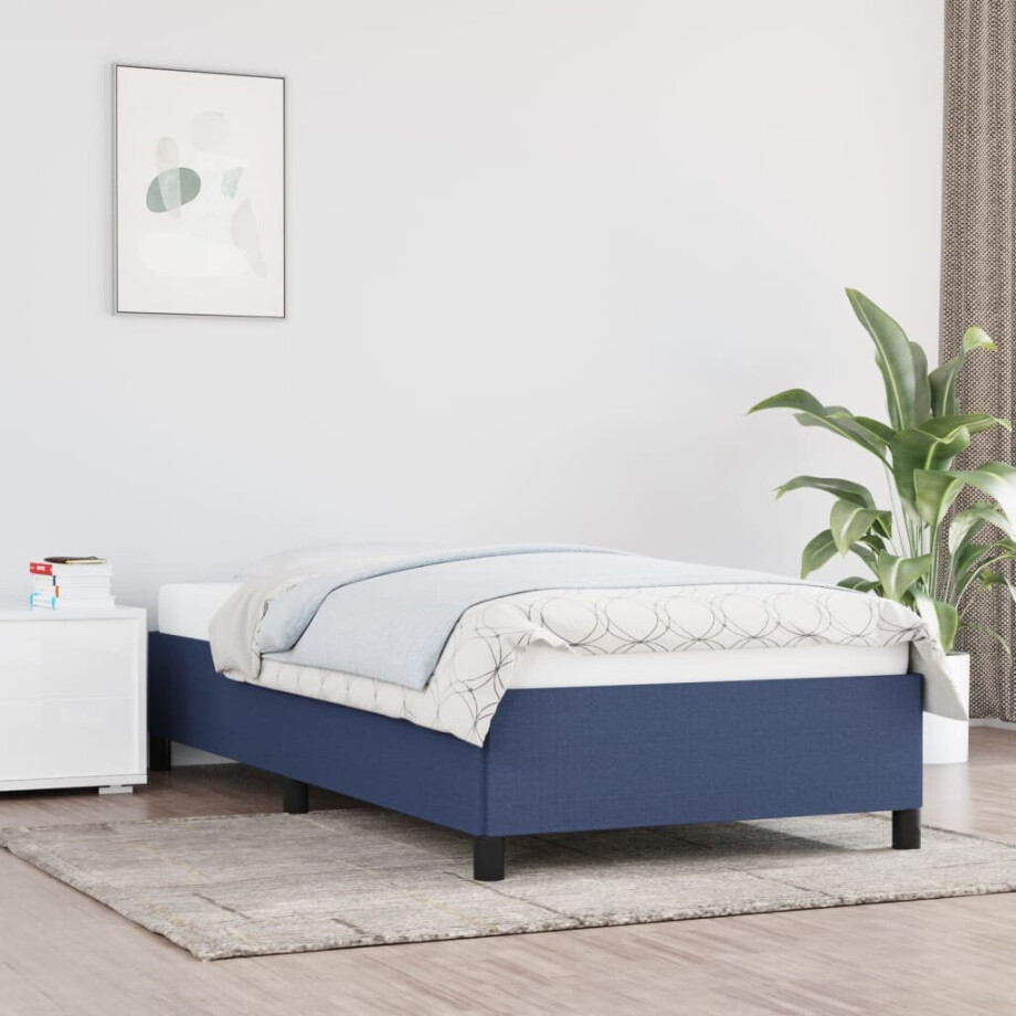vidaXL Bedframe zonder matras 100x200 cm stof blauw afbeelding 1