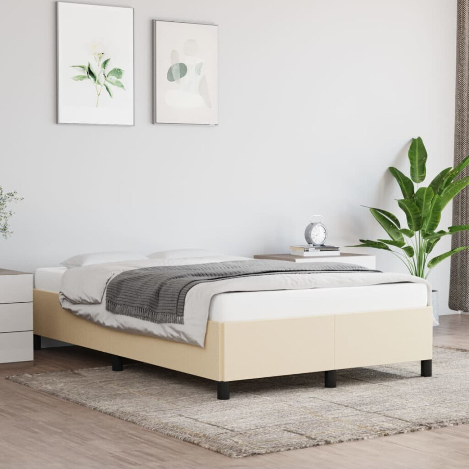 vidaXL Bedframe zonder matras 120x200 cm stof crèmekleurig afbeelding 1