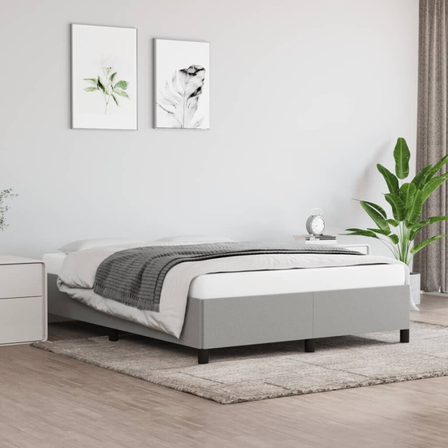 vidaXL Bedframe zonder matras stof lichtgrijs 140x190 cm afbeelding 1