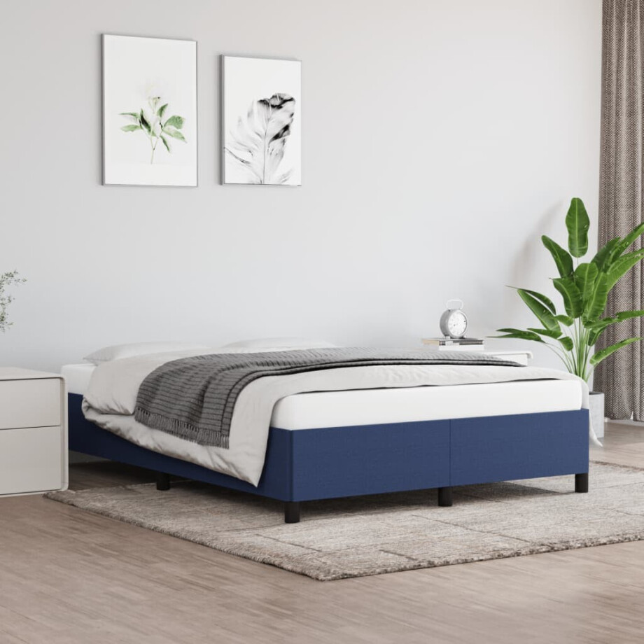vidaXL Bedframe zonder matras stof blauw 140x190 cm afbeelding 1
