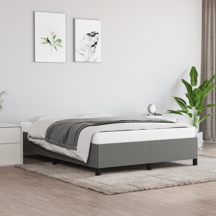 vidaXL Bedframe zonder matras stof donkergrijs 140x200 cm afbeelding 1