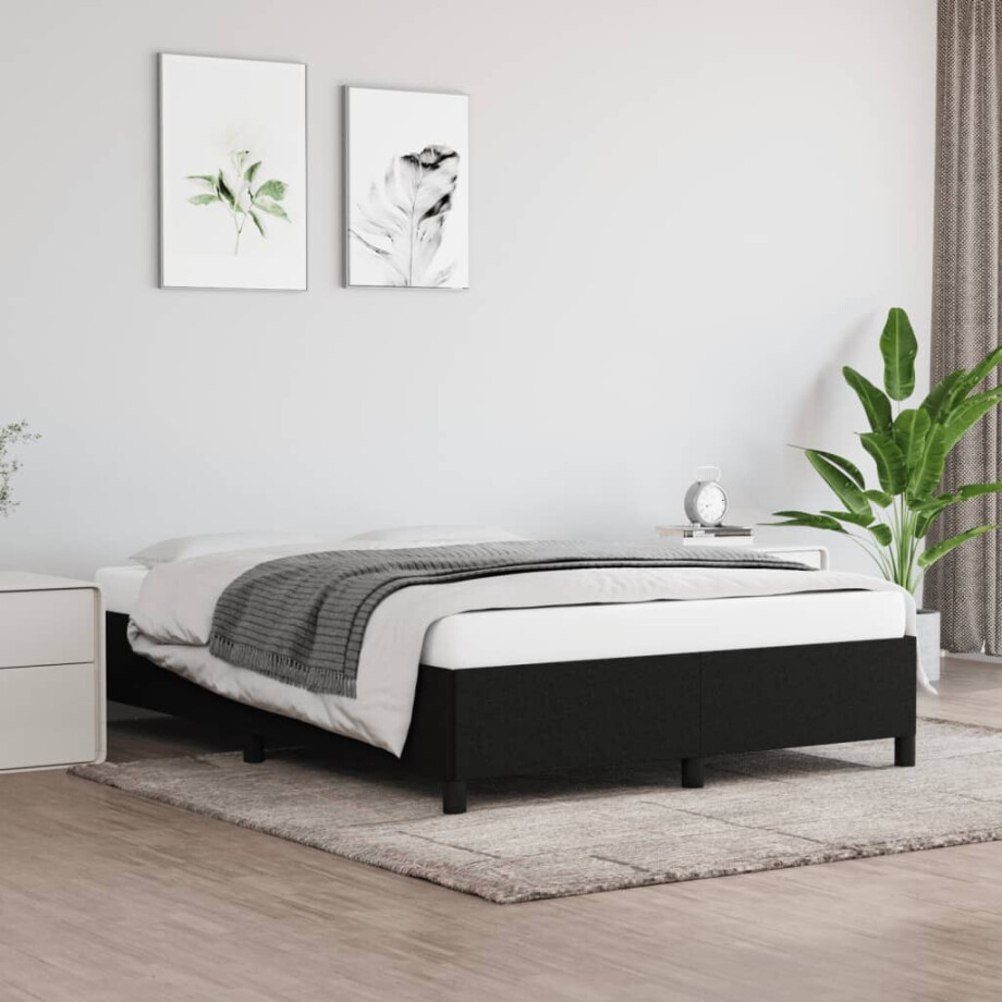 vidaXL Bedframe zonder matras stof zwart 140x200 cm afbeelding 1