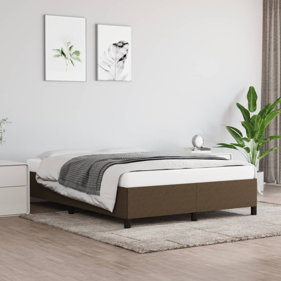 vidaXL Bedframe zonder matras stof donkerbruin 140x200 cm afbeelding 1