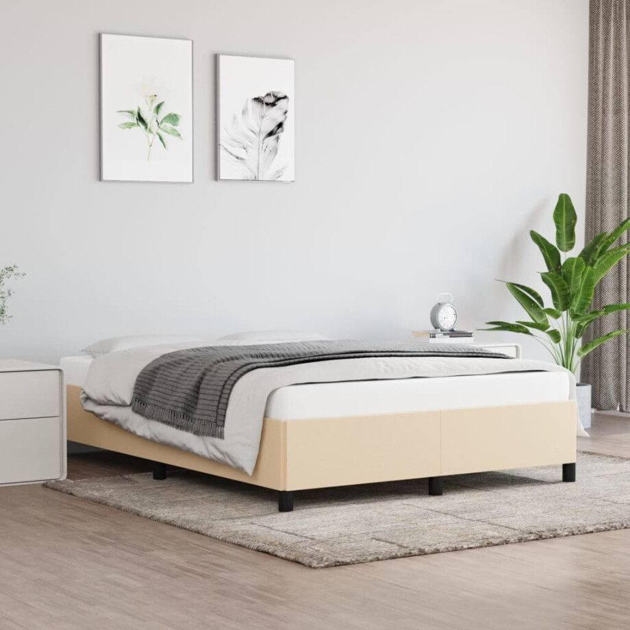 vidaXL Bedframe zonder matras stof crèmekleurig 140x200 cm afbeelding 1