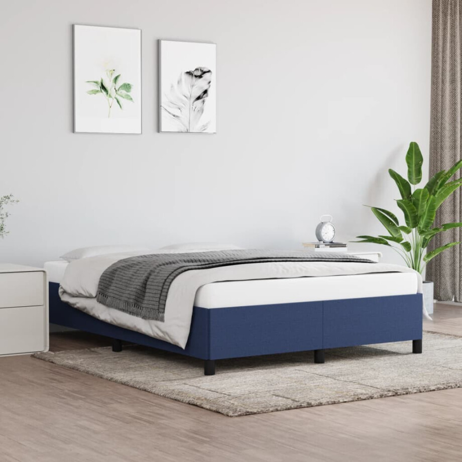 vidaXL Bedframe zonder matras stof blauw 140x200 cm afbeelding 1