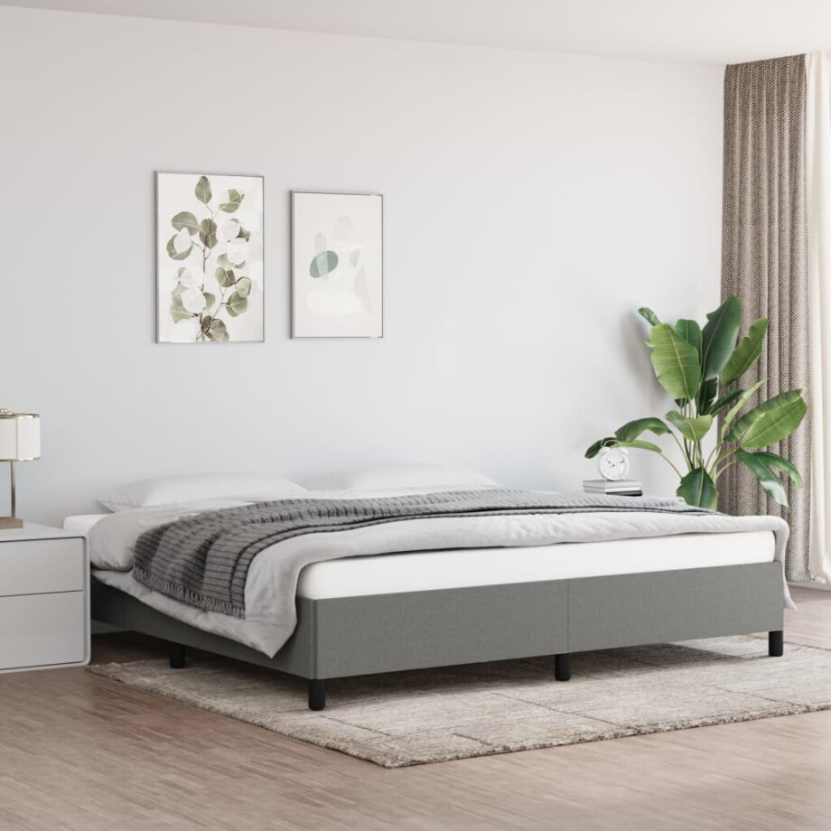 vidaXL Bedframe zonder matras stof donkergrijs 200x200 cm vidaXL Bedframe zonder matras stof donkergrijs 200x200 cm afbeelding 1