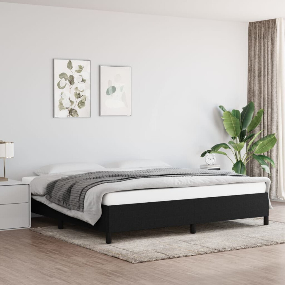 vidaXL Bedframe zonder matras stof zwart 200x200 cm afbeelding 1