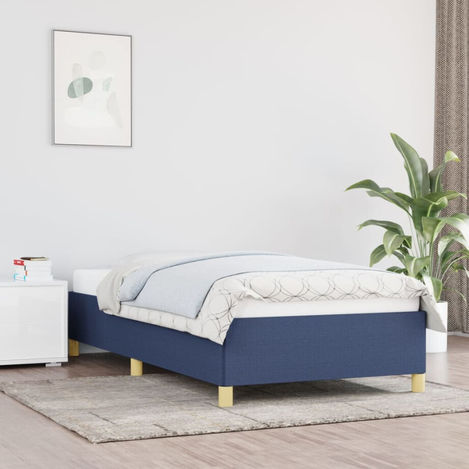 vidaXL Bedframe zonder matras 90x190 cm stof blauw vidaXL Bedframe zonder matras 90x190 cm stof blauw afbeelding 1