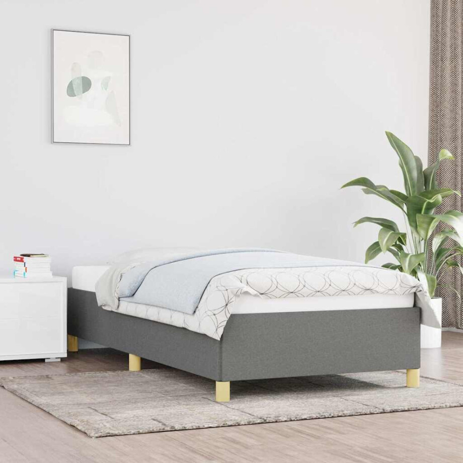 vidaXL Bedframe zonder matras 90x200 cm stof donkergrijs afbeelding 1