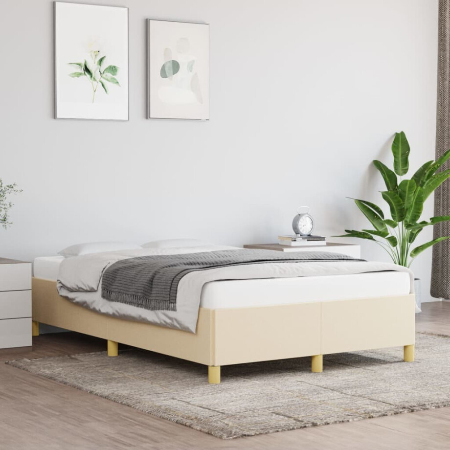 vidaXL Bedframe zonder matras 120x200 cm stof crèmekleurig afbeelding 1