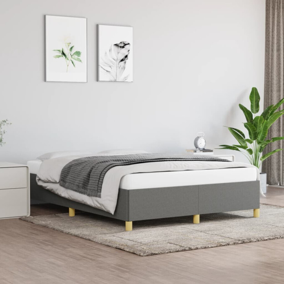 vidaXL Bedframe zonder matras stof donkergrijs 140x190 cm vidaXL Bedframe zonder matras stof donkergrijs 140x190 cm afbeelding 1
