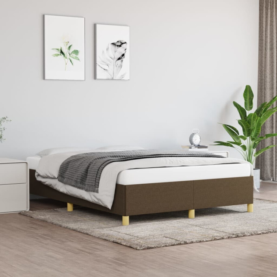 vidaXL Bedframe zonder matras stof donkerbruin 140x190 cm afbeelding 1