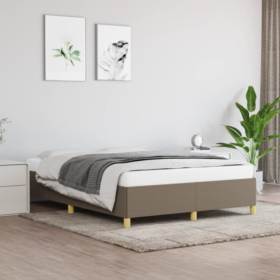 vidaXL Bedframe zonder matras stof taupe 140x190 cm afbeelding 1