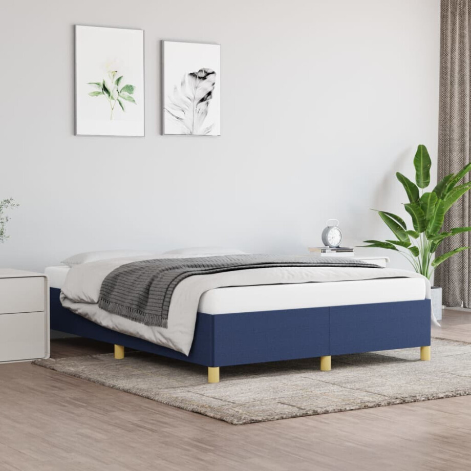 vidaXL Bedframe zonder matras stof blauw 140x190 cm afbeelding 1