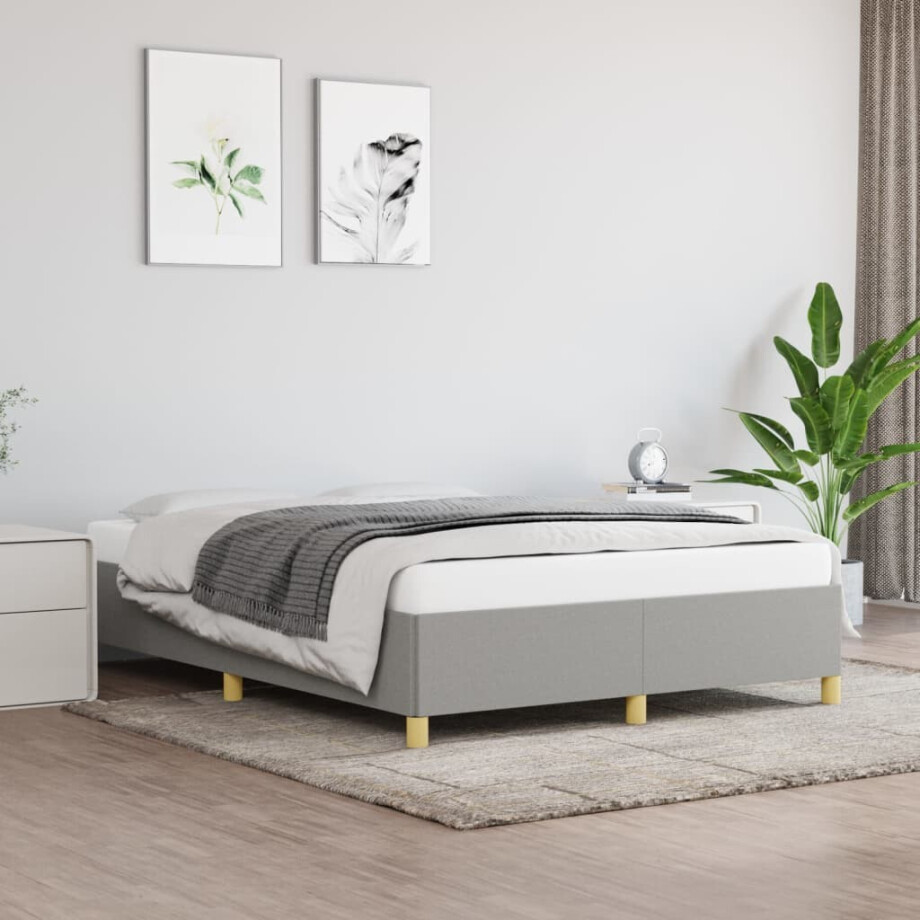 vidaXL Bedframe zonder matras stof lichtgrijs 140x200 cm afbeelding 1