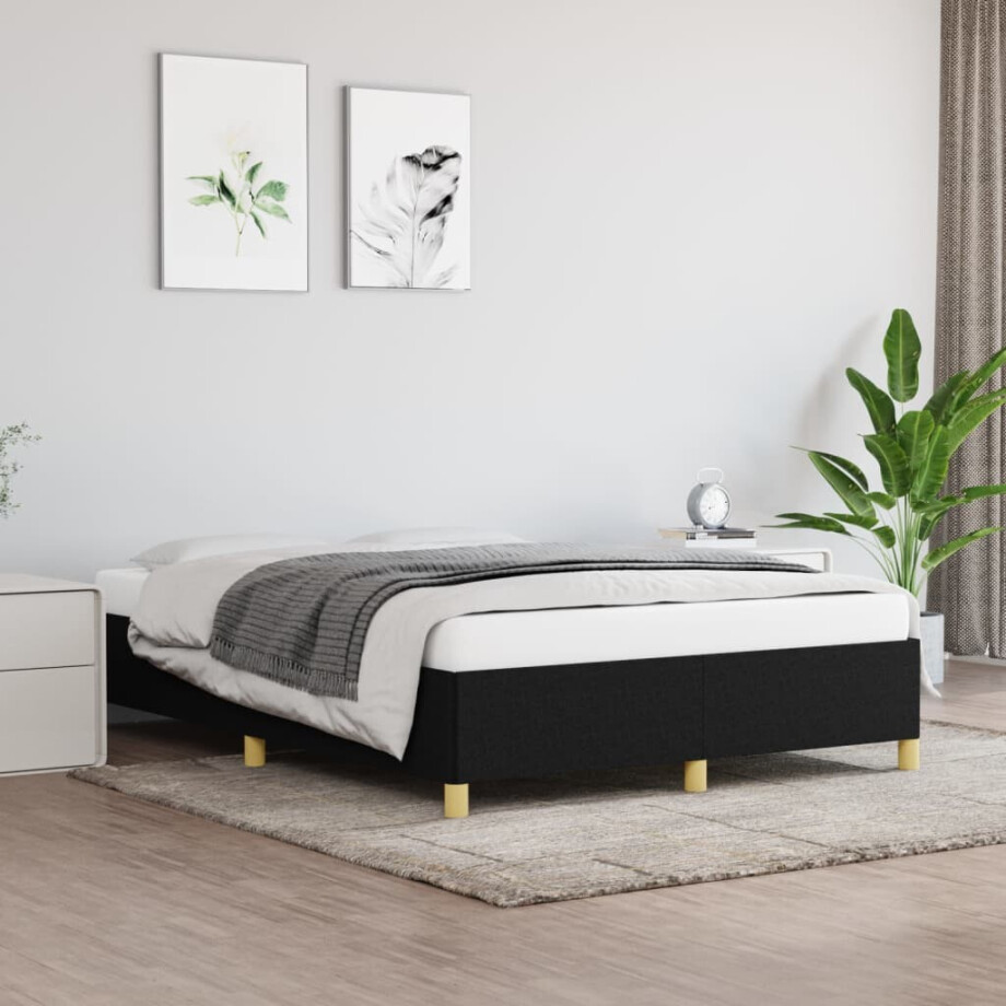 vidaXL Bedframe zonder matras stof zwart 140x200 cm afbeelding 1